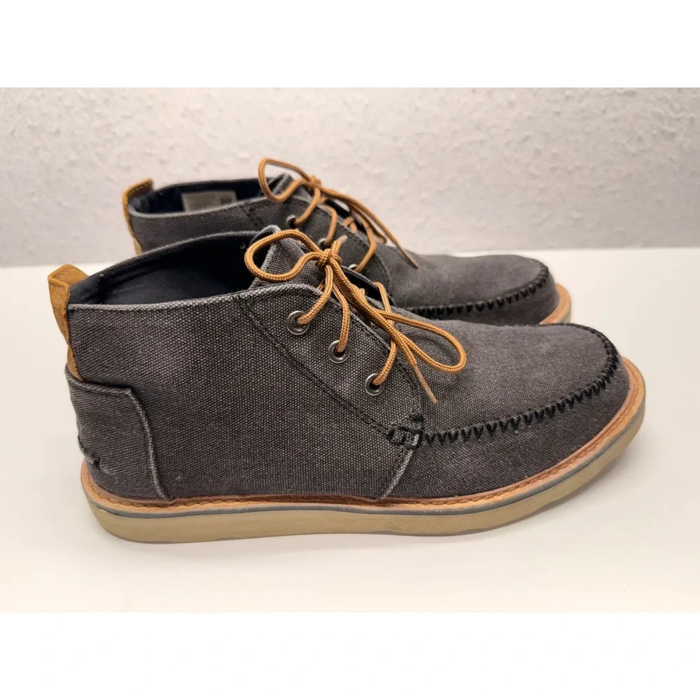 TOMS Mens Chukka Boots Charcoal Gray Canvas Whipstitch Moc Toe Size 11 10014362
